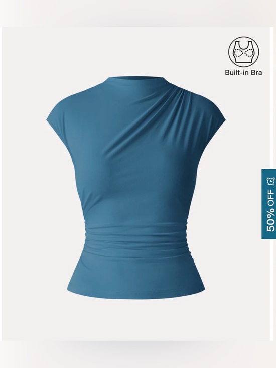 OGL Tops - OGL Teal Blue Ruched Waist Built-In Bra Women's Top